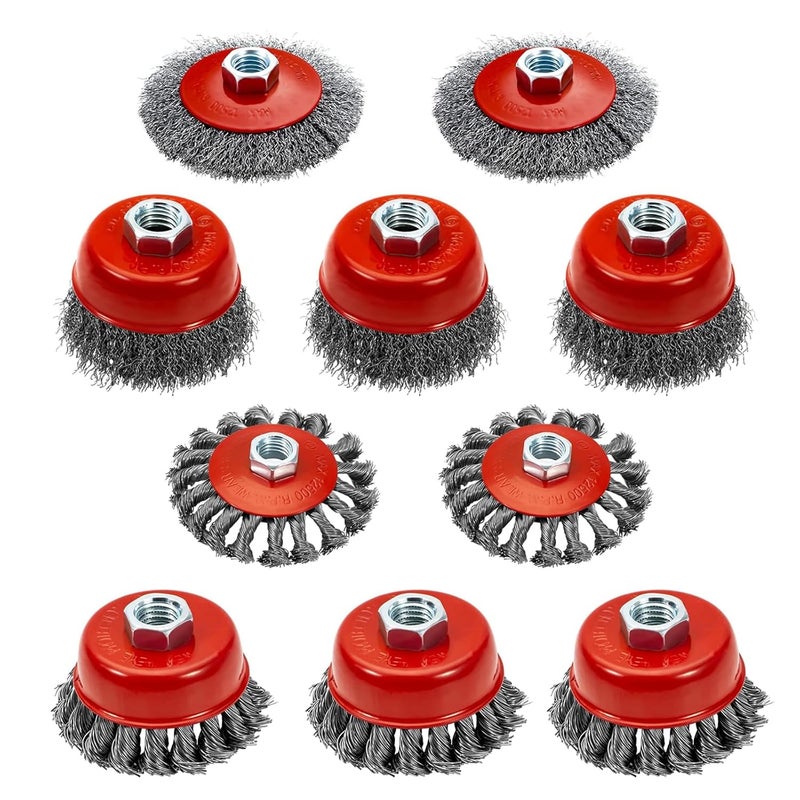 Idong 10 Pack Wire Wheels for Angle Grinder, 4 Inch Wire Wheel Brush for Angle Grinder, Knotted Coarse Crimped Wheels with M14 Thread Arbor, Cup Brush for Removing Rust, Corrosion, Paint - Image 1